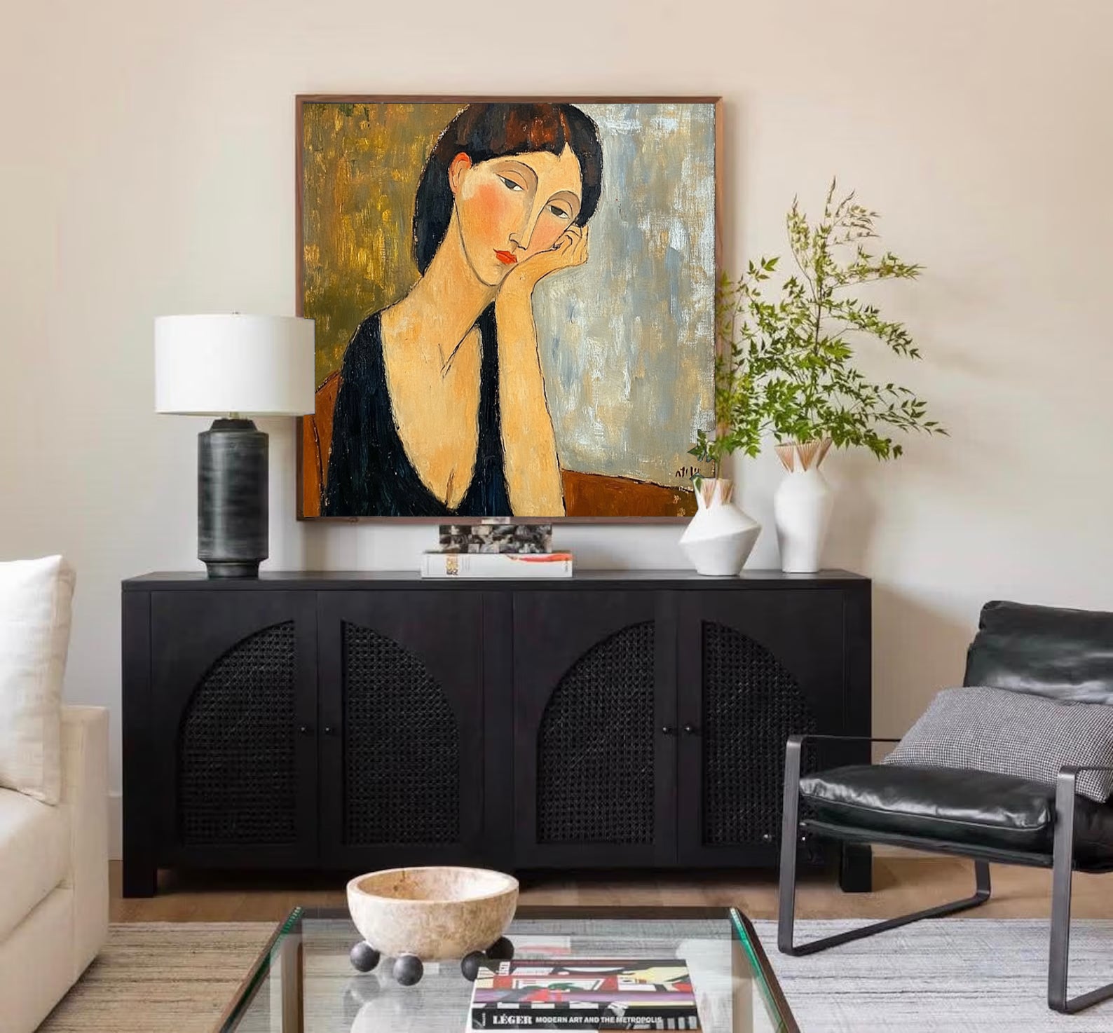 "The Pensive Muse" Original Portrait Oil Painting - Modigliani Style Hand-Painted Woman Wall Art