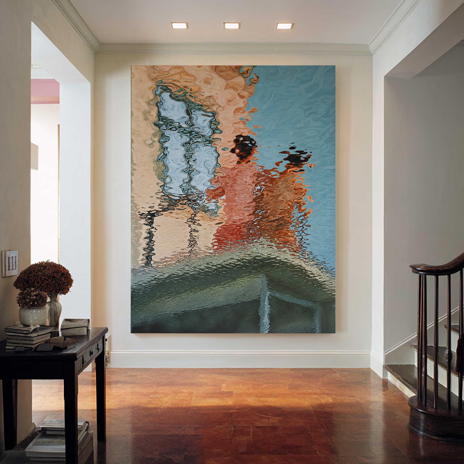 Hand-Painted Abstract Water Reflection Painting -- Modern Contemporary Wall Art for Living Room