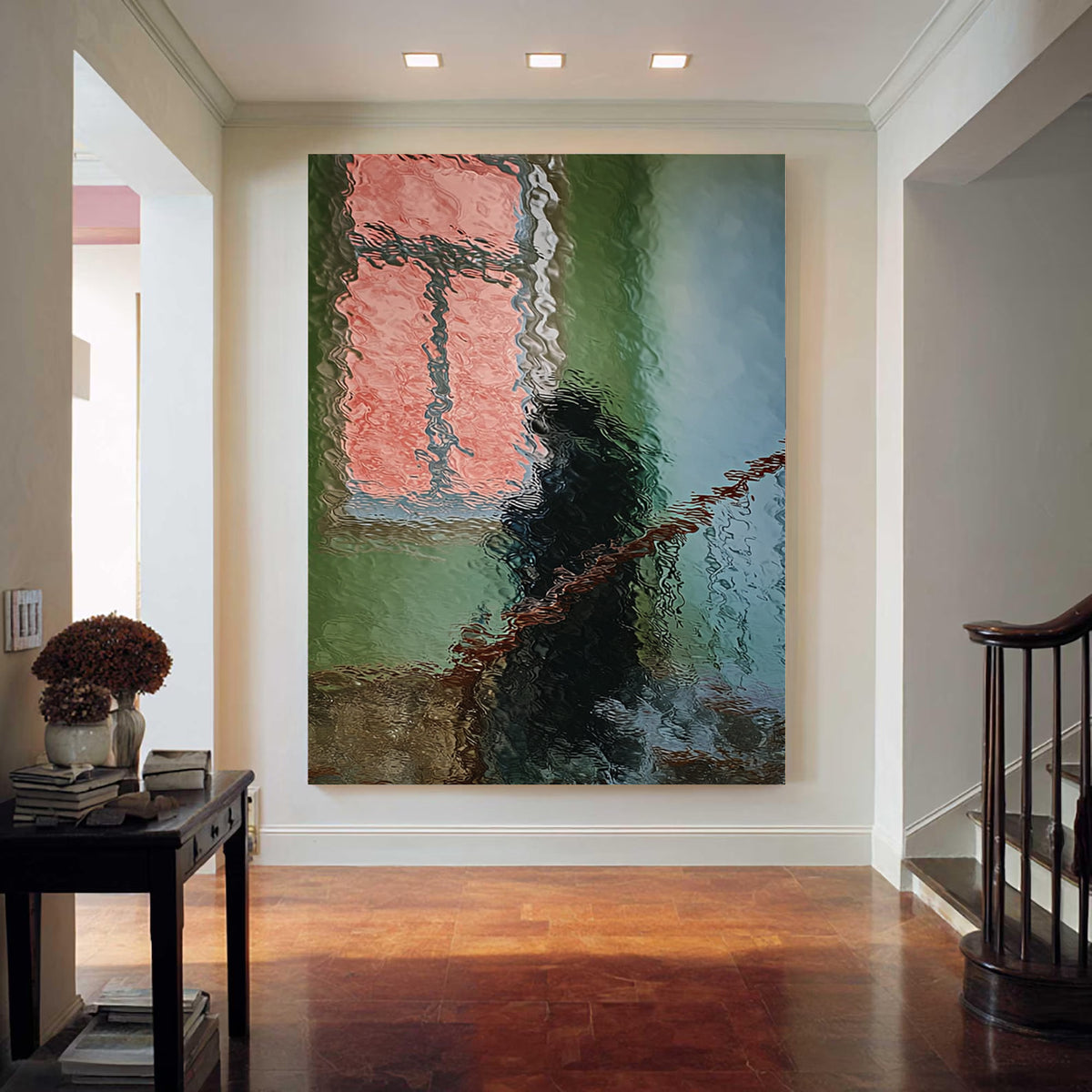 Hand-Painted Abstract Water Reflection Painting -- Modern Contemporary Figurative Wall Art Corner