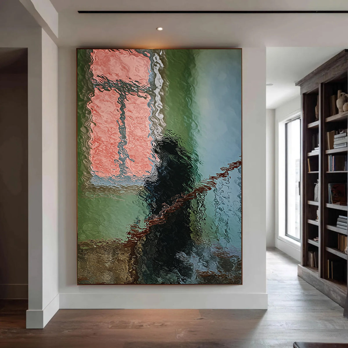 Hand-Painted Abstract Water Reflection Painting -- Modern Contemporary Figurative Wall Art Corner