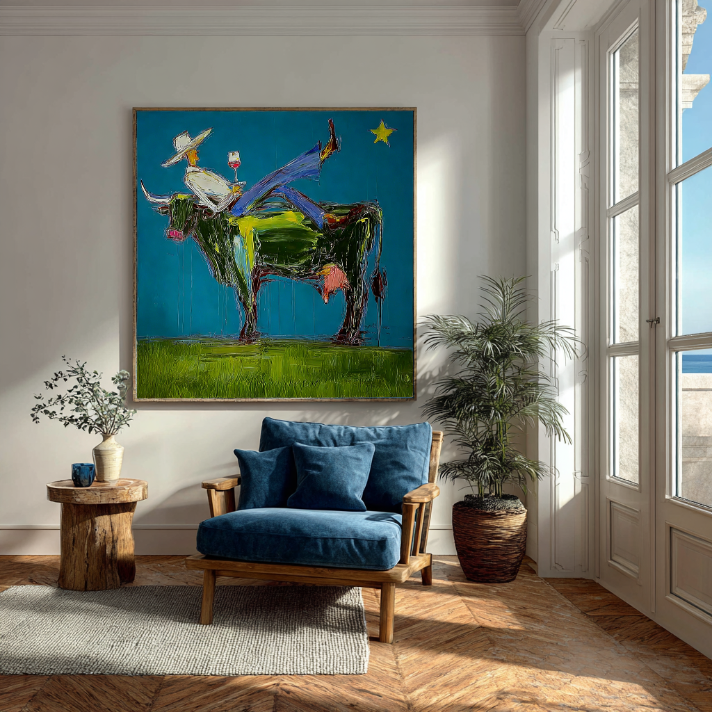 Abstract Woman Painting, Modern Fashion Wall Art, Blue and Painted Contemporary Glam Decor