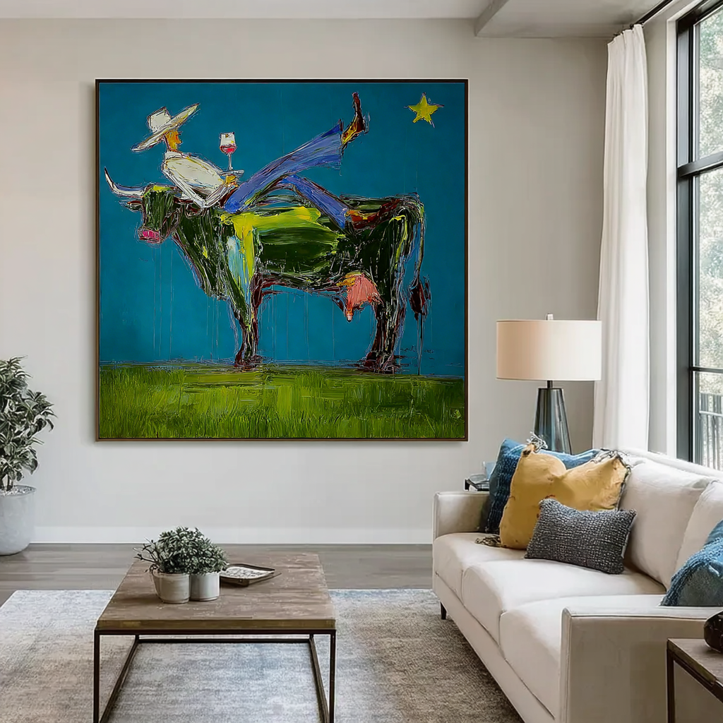Abstract Woman Painting, Modern Fashion Wall Art, Blue and Painted Contemporary Glam Decor