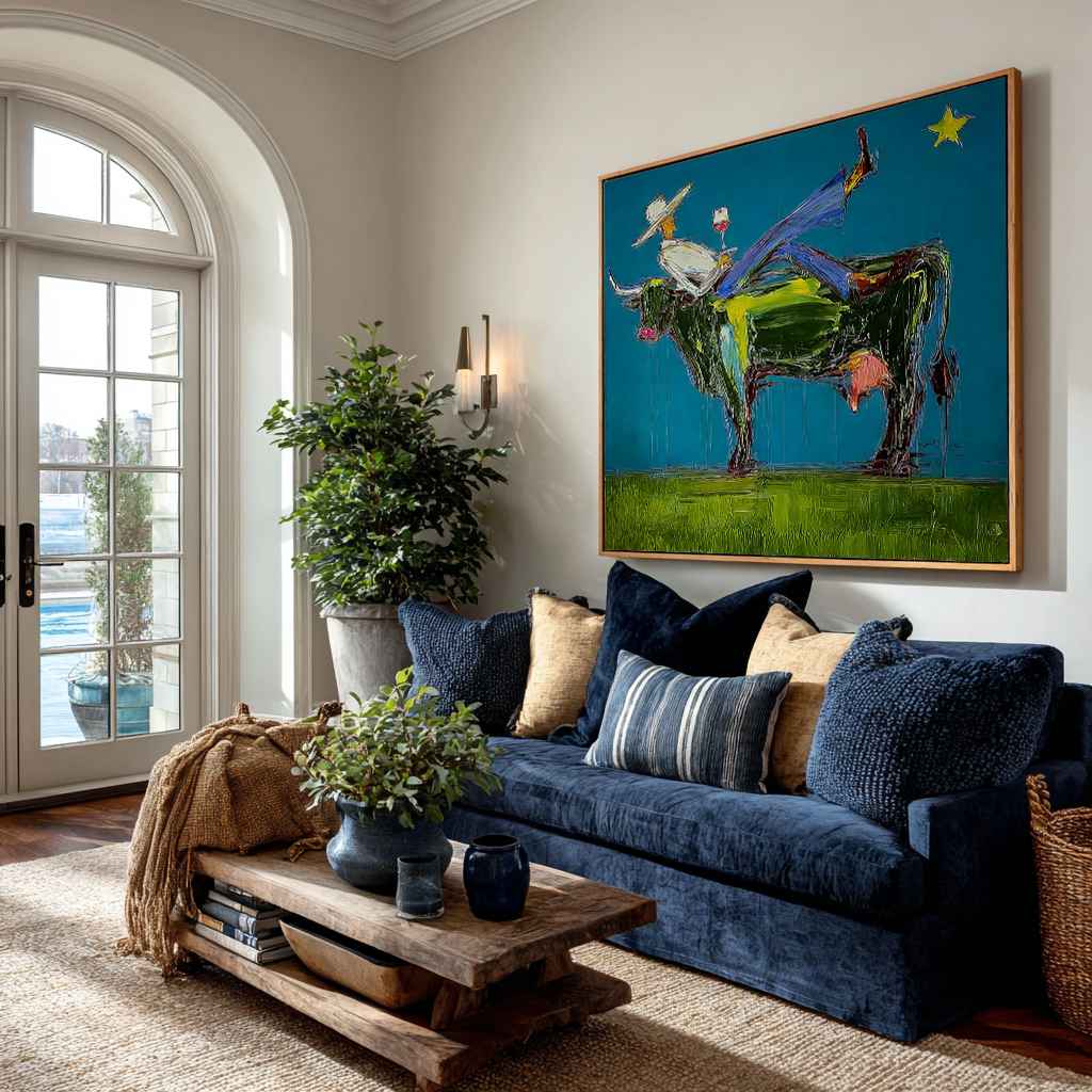 Abstract Woman Painting, Modern Fashion Wall Art, Blue and Painted Contemporary Glam Decor