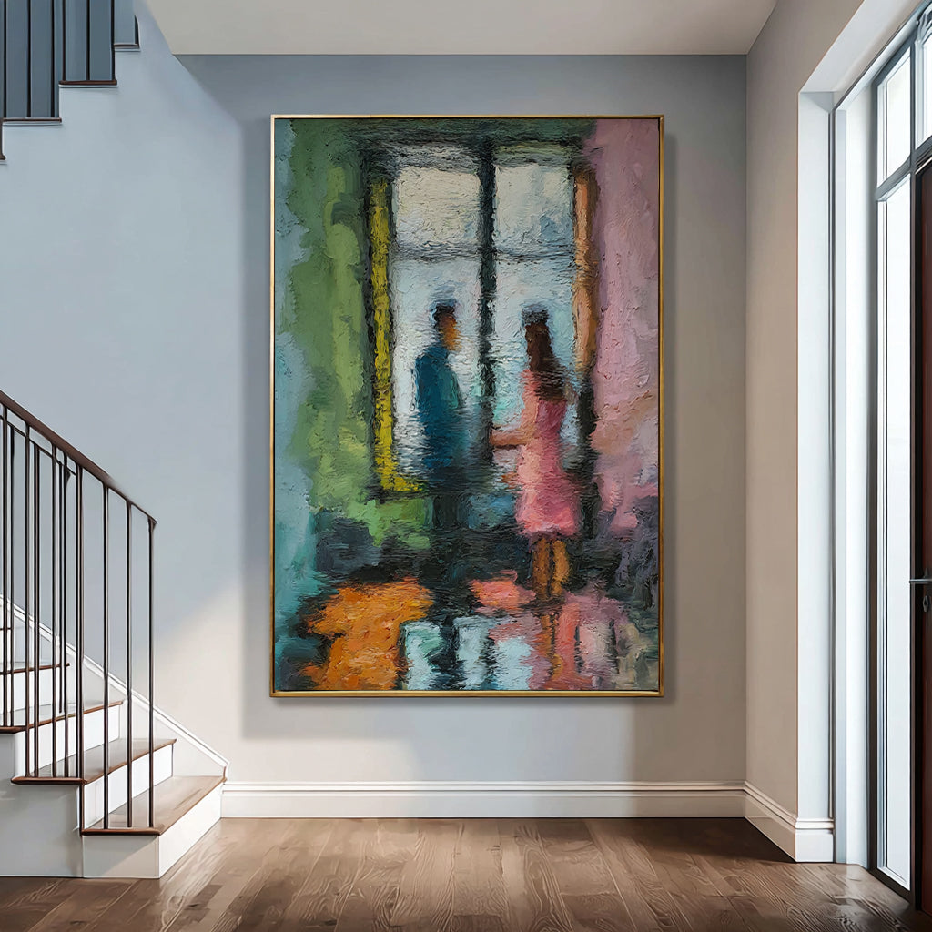 Impressionist Couple Painting - Romantic Textured Wall Art: Through the Rain