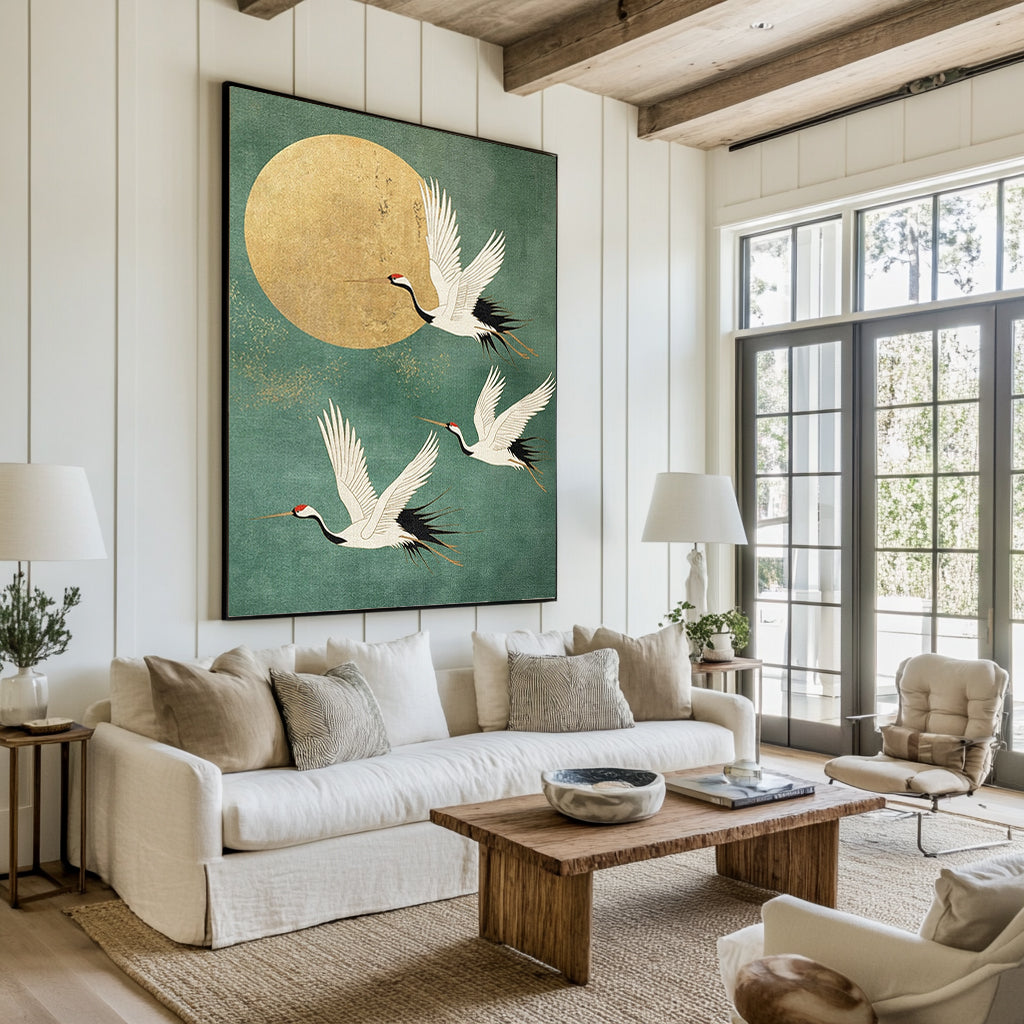 Golden Crane Flight -- Contemporary Abstract Wildlife Masterpiece