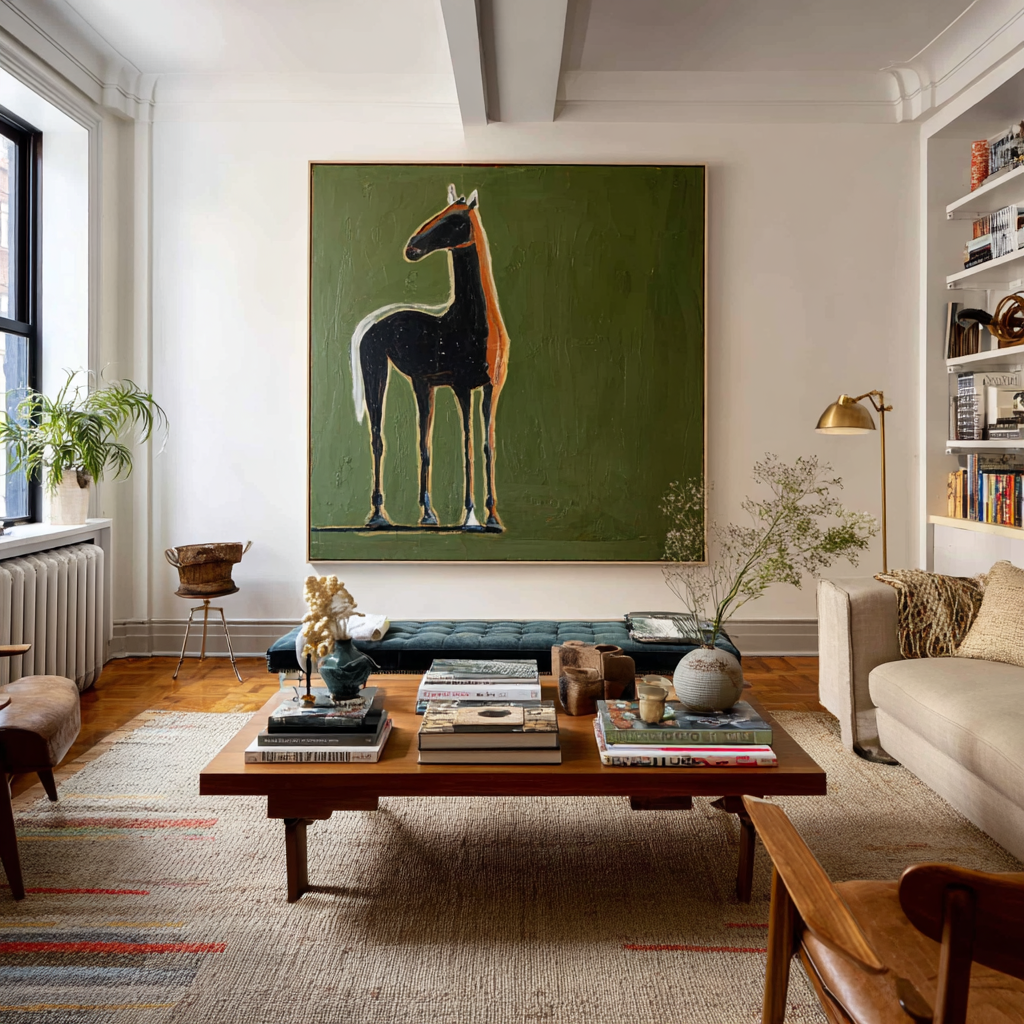 Hand-Painted Abstract Horse Oil Painting - Modern Minimalist Animal Wall Art