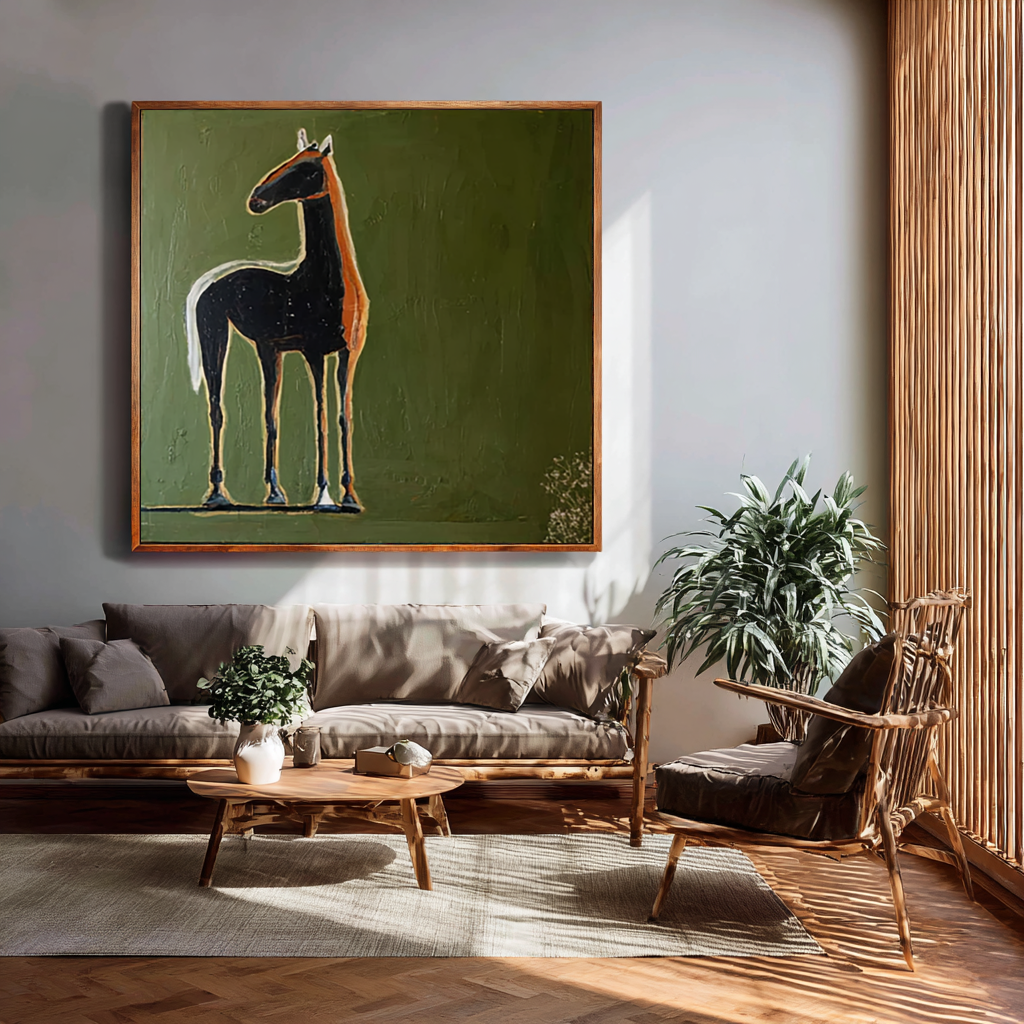 Hand-Painted Abstract Horse Oil Painting - Modern Minimalist Animal Wall Art