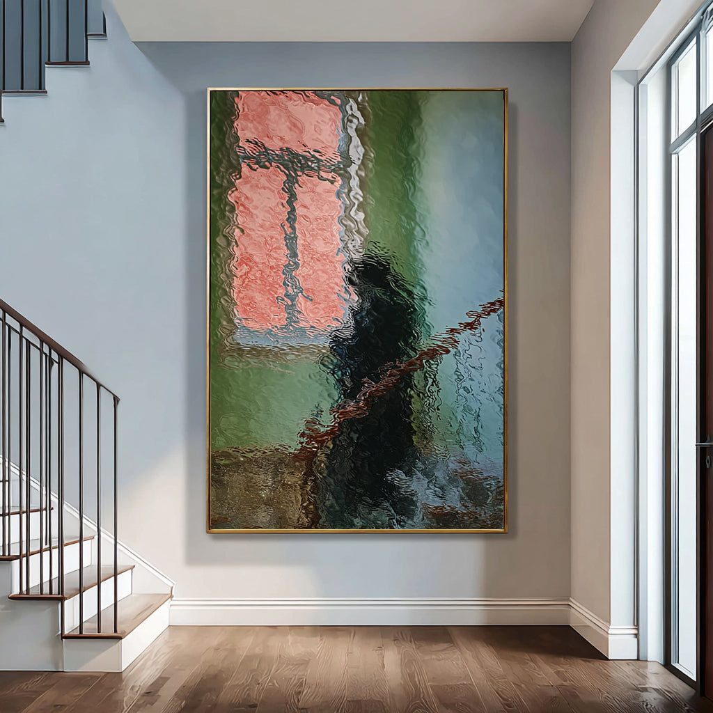 Hand-Painted Abstract Water Reflection Painting -- Modern Contemporary Figurative Wall Art Corner