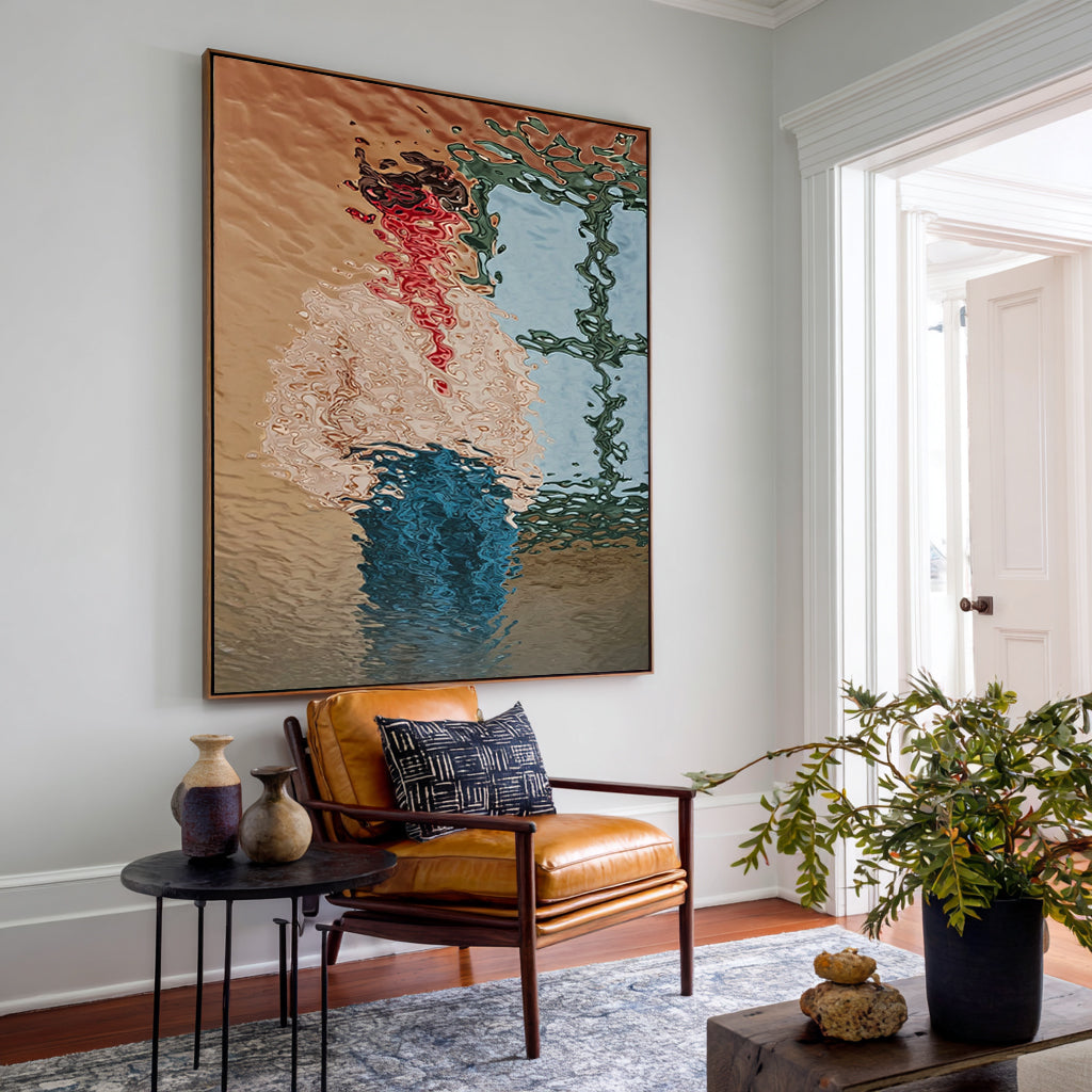 Hand-Painted Abstract Water Reflection Painting -- Modern Contemporary Figurative Canvas Art