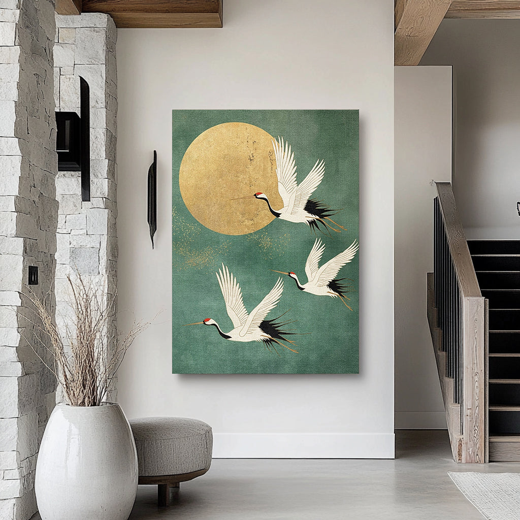 Golden Crane Flight -- Contemporary Abstract Wildlife Masterpiece