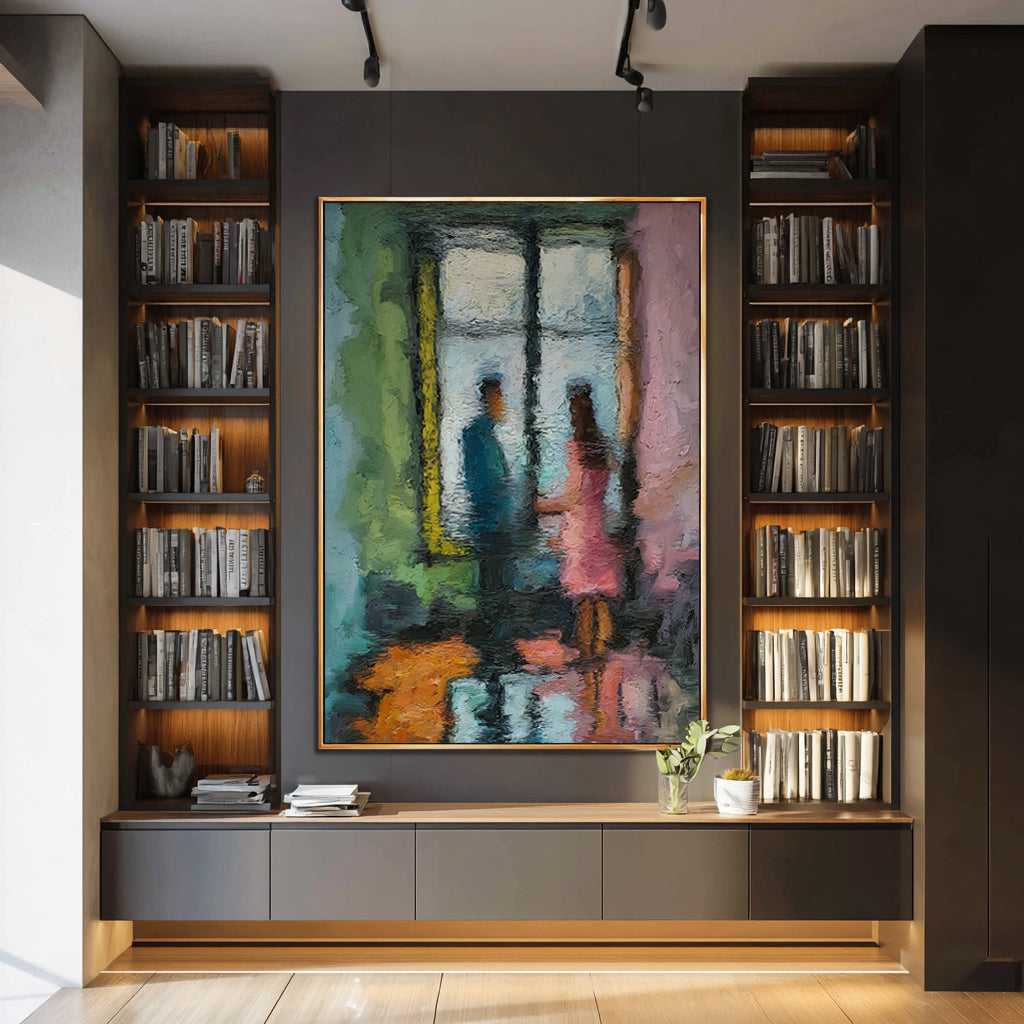 Impressionist Couple Painting - Romantic Textured Wall Art: Through the Rain