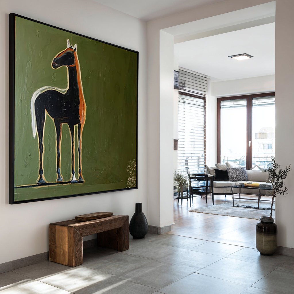 Hand-Painted Abstract Horse Oil Painting - Modern Minimalist Animal Wall Art