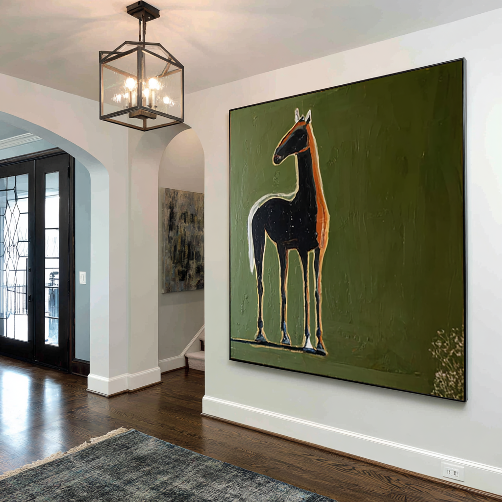 Hand-Painted Abstract Horse Oil Painting - Modern Minimalist Animal Wall Art