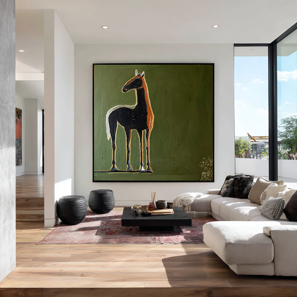 Hand-Painted Abstract Horse Oil Painting - Modern Minimalist Animal Wall Art