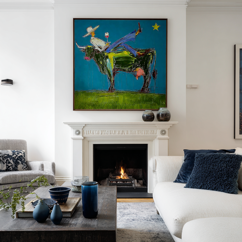 Abstract Woman Painting, Modern Fashion Wall Art, Blue and Painted Contemporary Glam Decor
